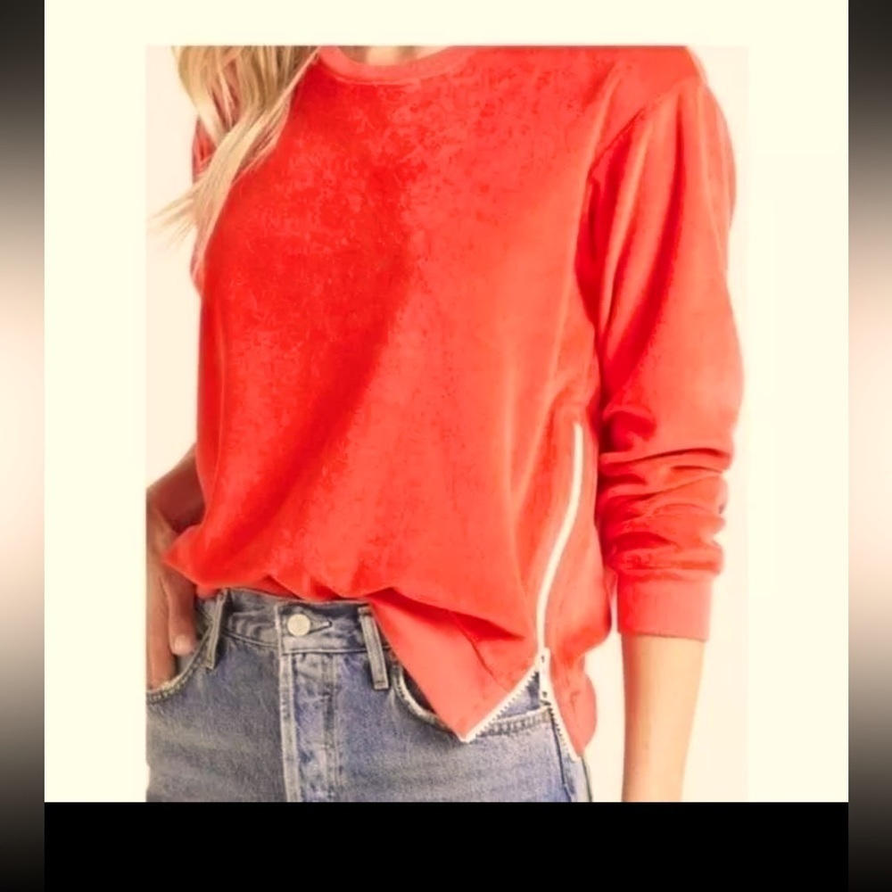 Sundry Anthropologie burnt orange y2k style velour crew neck sweater- size S